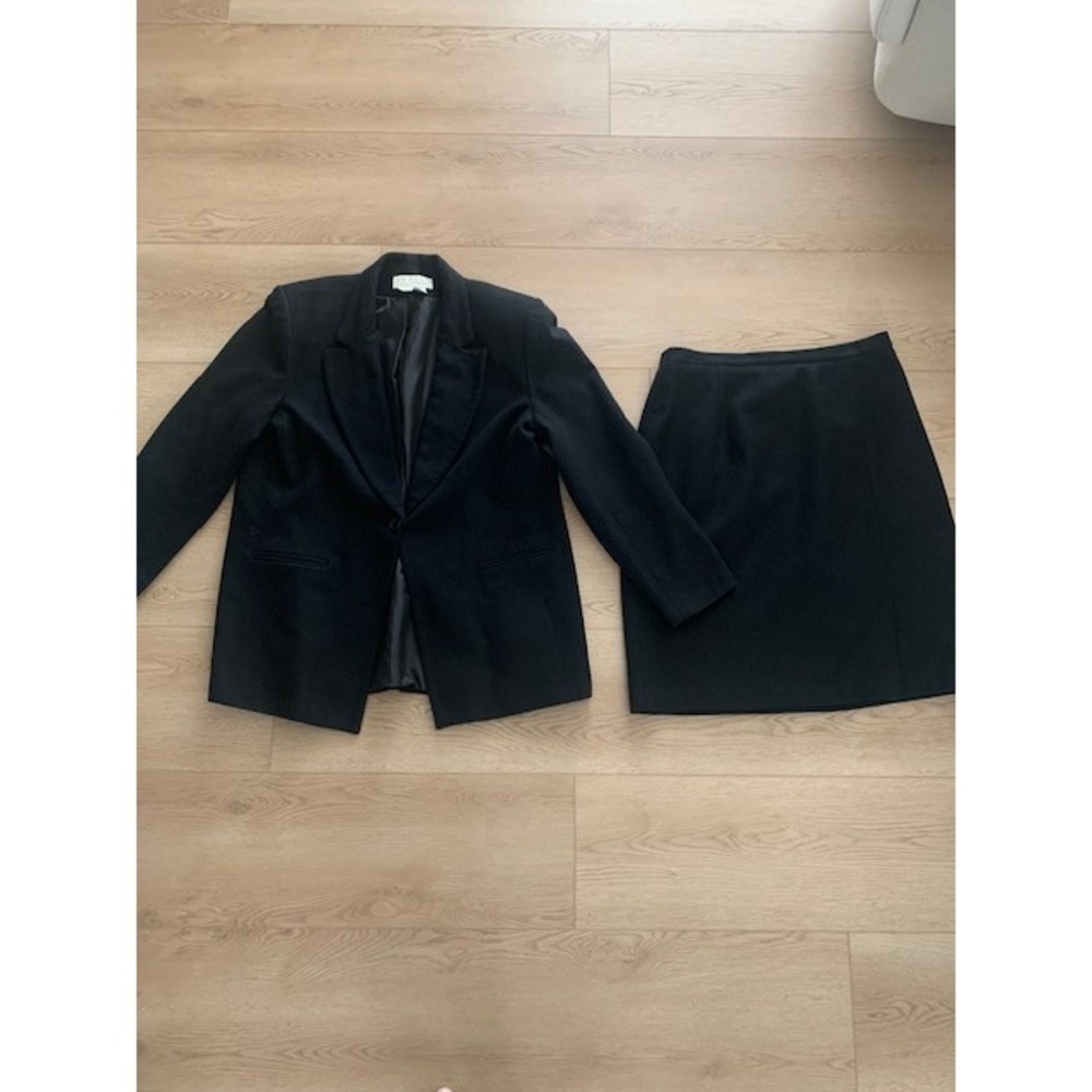 Norton McNaughton Black Wool Skirt Suit Vintage Blazer Set Size 14 16 Woolmark